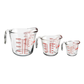 Anchor Hocking Measuring Cup Set with Open Handle (3-Piece) - Clear/Red
