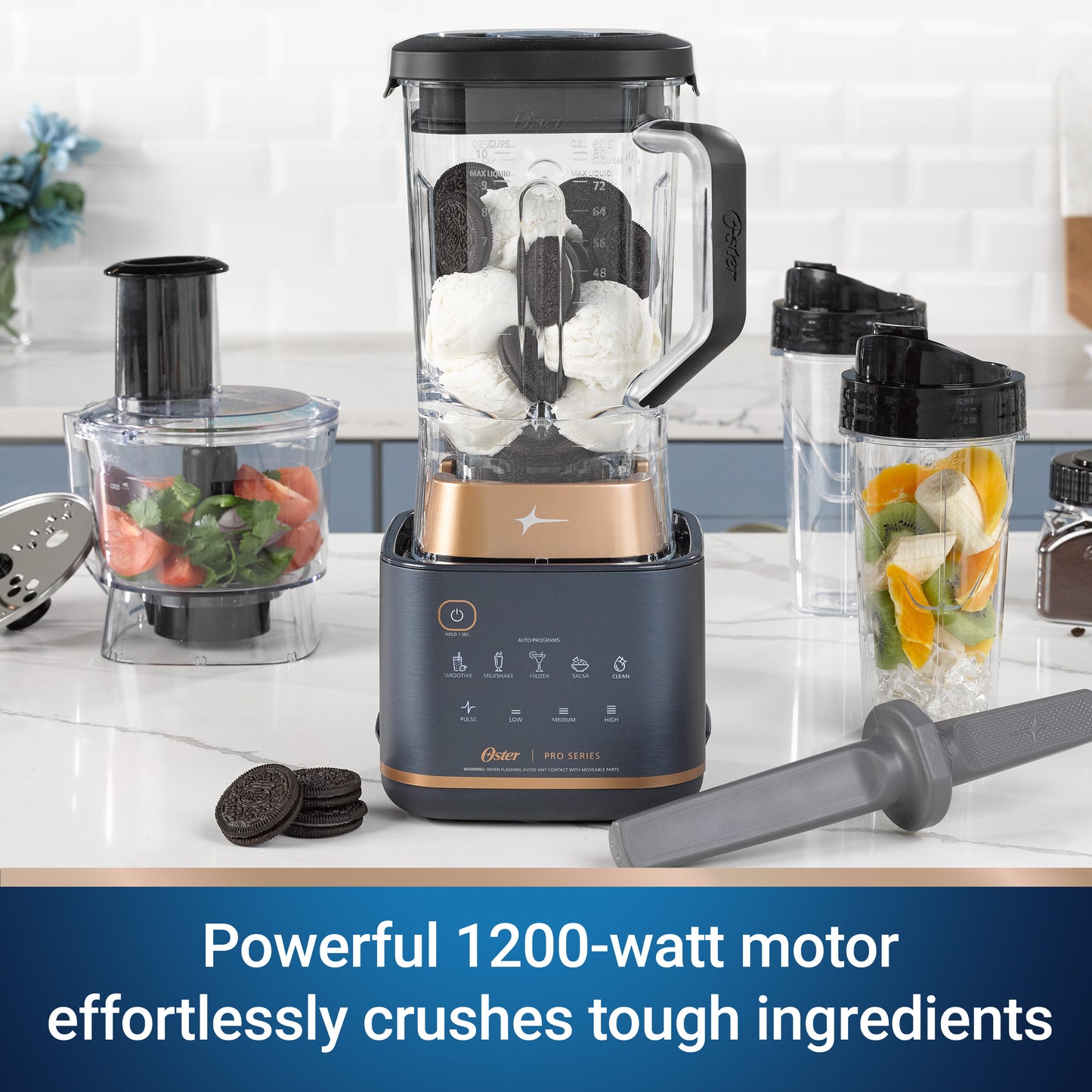 OsterÂ® XL Professional Kitchen System with Tamper Tool, Food Processor, and 2 Blend-n-Go Cups, and Mini Jar