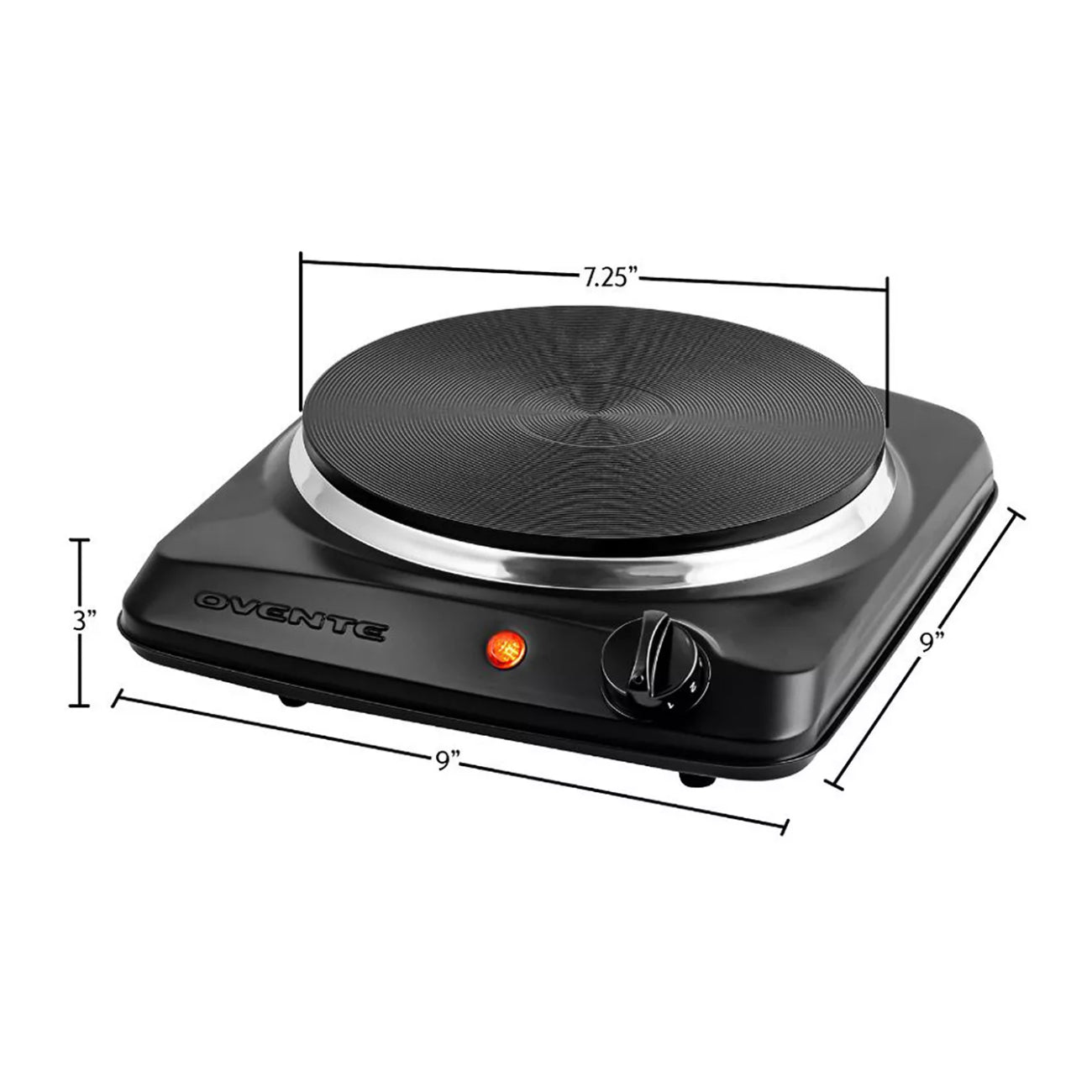 Ovente Electric Cast-Iron Burner with Adjustable Temperature Control and Indicator Light - Black