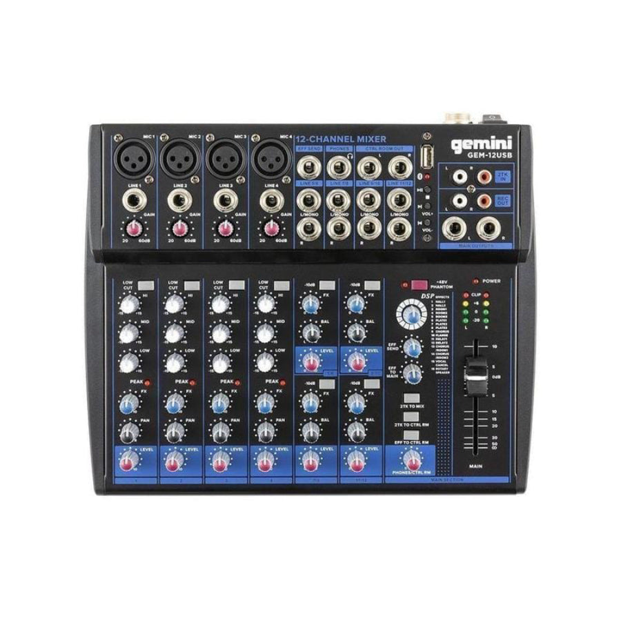 Gemini GEM-12USB Compact 12 Channel Bluetooth Mixer - Black