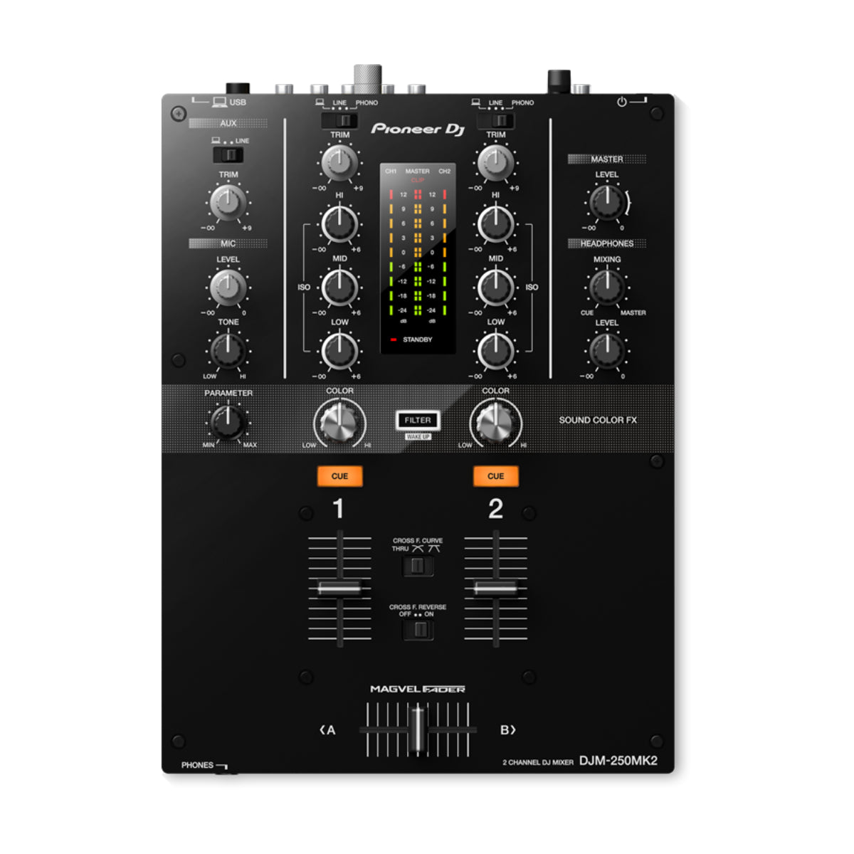 Mezclador de DJ de 2 canales Pioneer DJM-250MK2, color negro