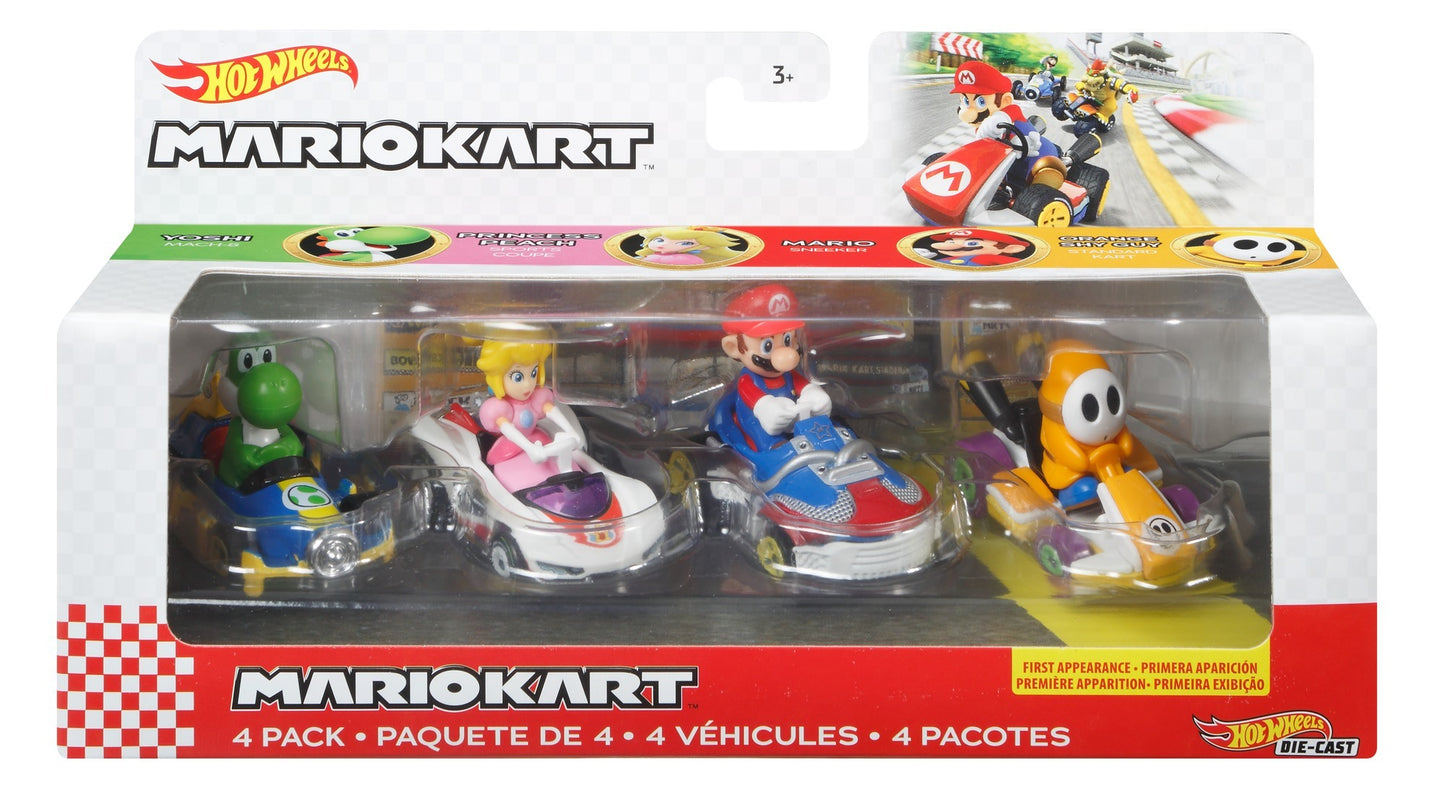 Hot Wheels Mario Kart Toy Character Vehicles (4-Pack) - Assortment