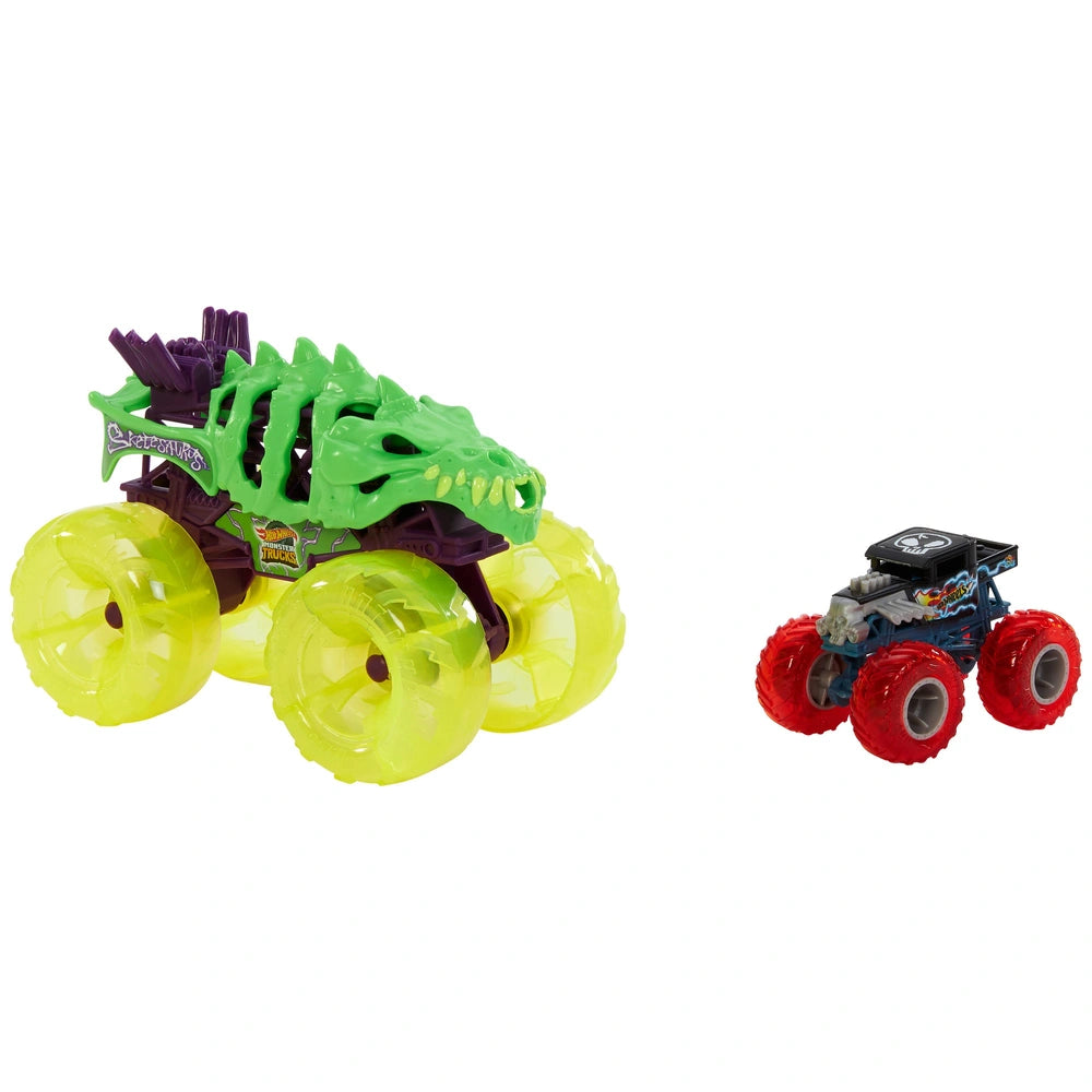 Set de juego de desafío de carga y persecución de Hot Wheels Monster Trucks Power Smashers