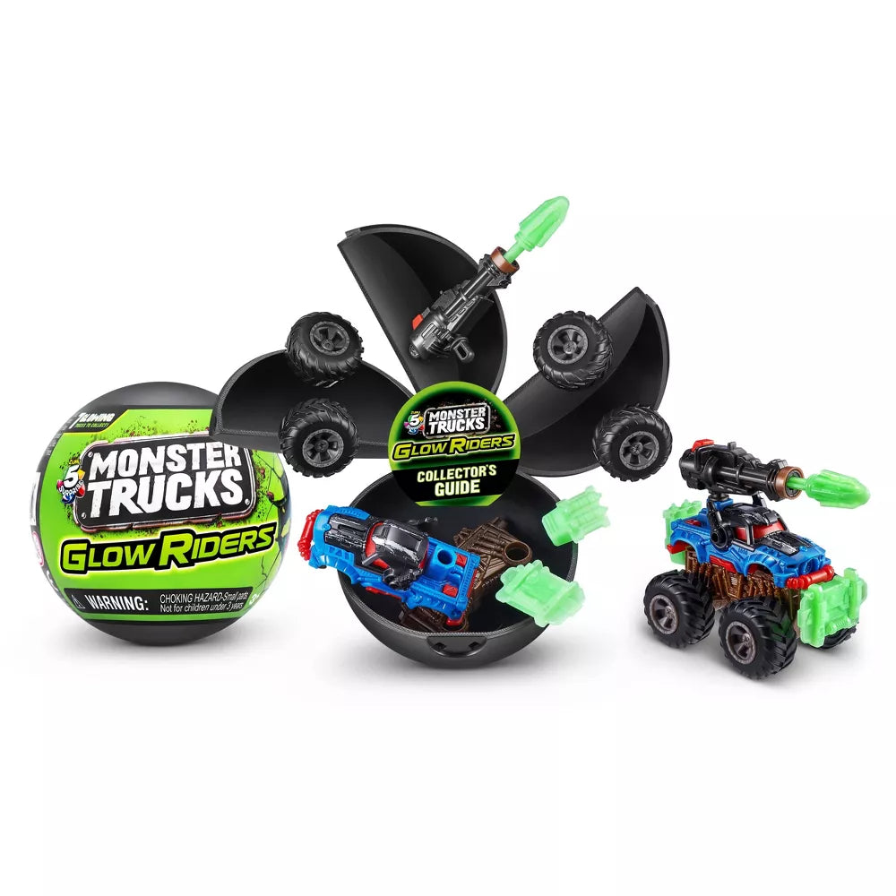 Zuru 5 Surprise Monster Trucks Glow Riders Series 2 Miniature Mystery Collectible Capsules