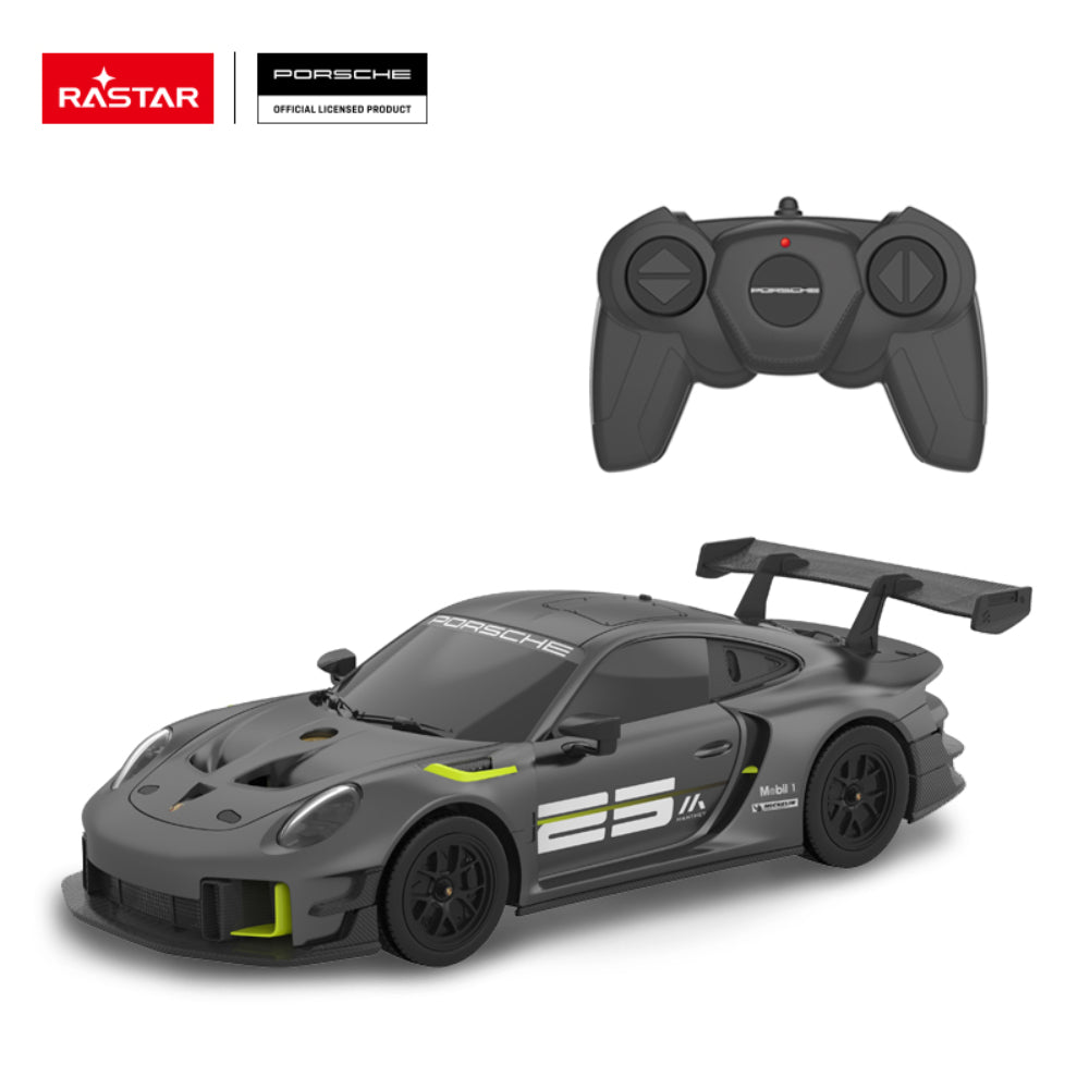 Coche de juguete a control remoto Porsche 911 GT2 RS Clubsport 25 de Rastar RC a escala 1:24, color gris