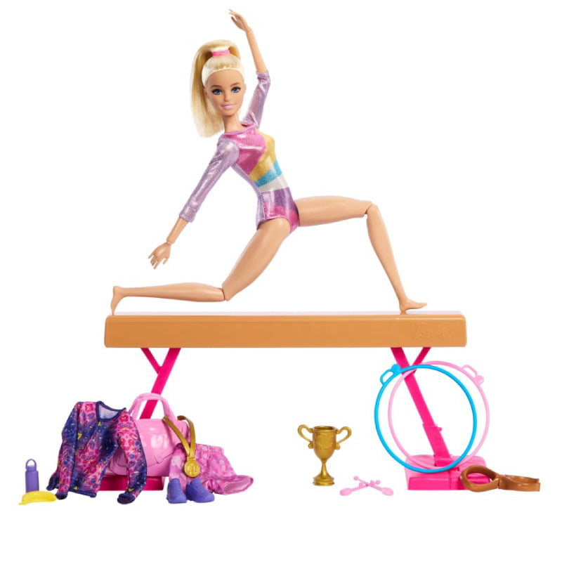 Muñeca Barbie rubia de gimnasia, set de juego de moda