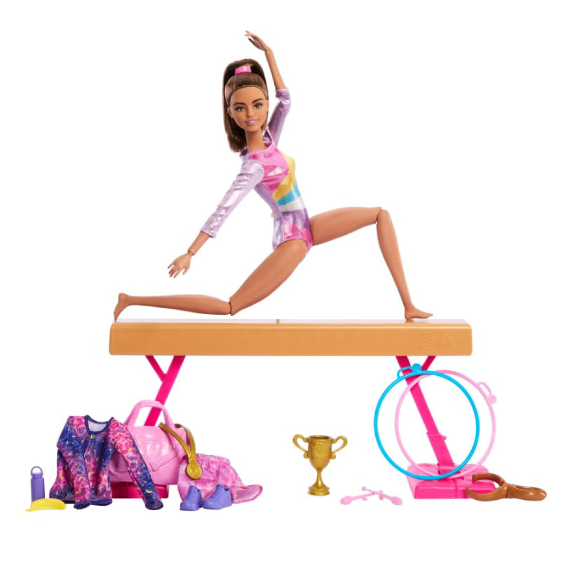 Muñeca Barbie de moda morena haciendo gimnasia