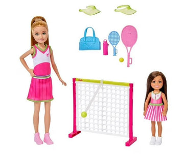 Figuras de Barbie de lecciones de tenis de Chelsea y Stacie de Mattel (4 piezas)