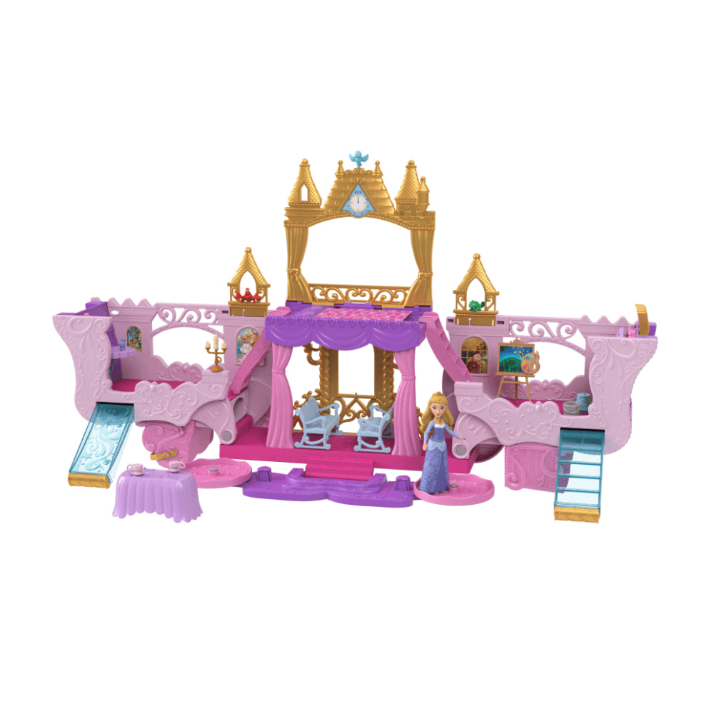 Juego transformable de carruaje de princesas Disney al castillo con muñeca pequeña Aurora