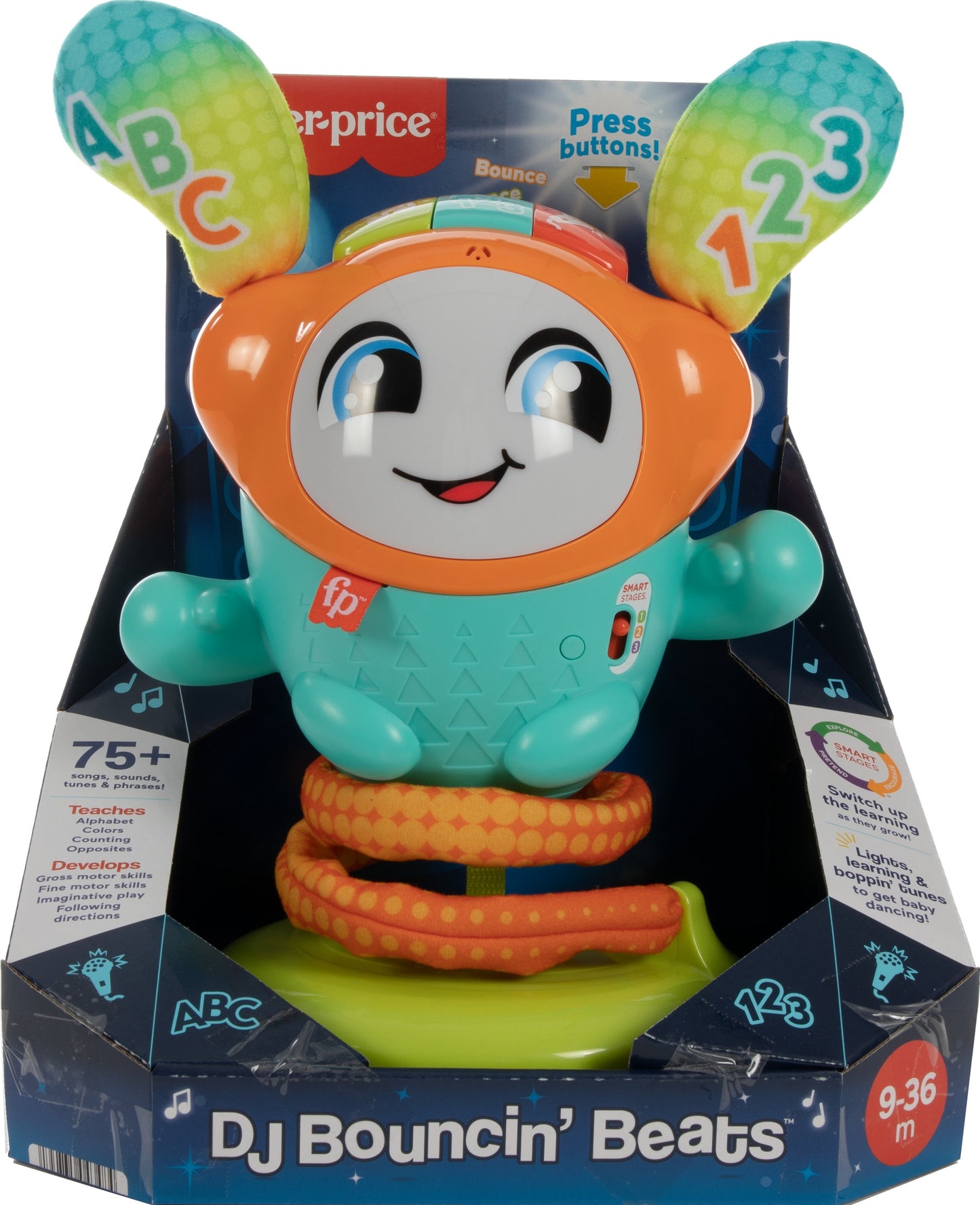 Juguete electrónico de aprendizaje para bebés y niños pequeños con acción de rebote DJ Bouncin' Beats de Fisher-Price