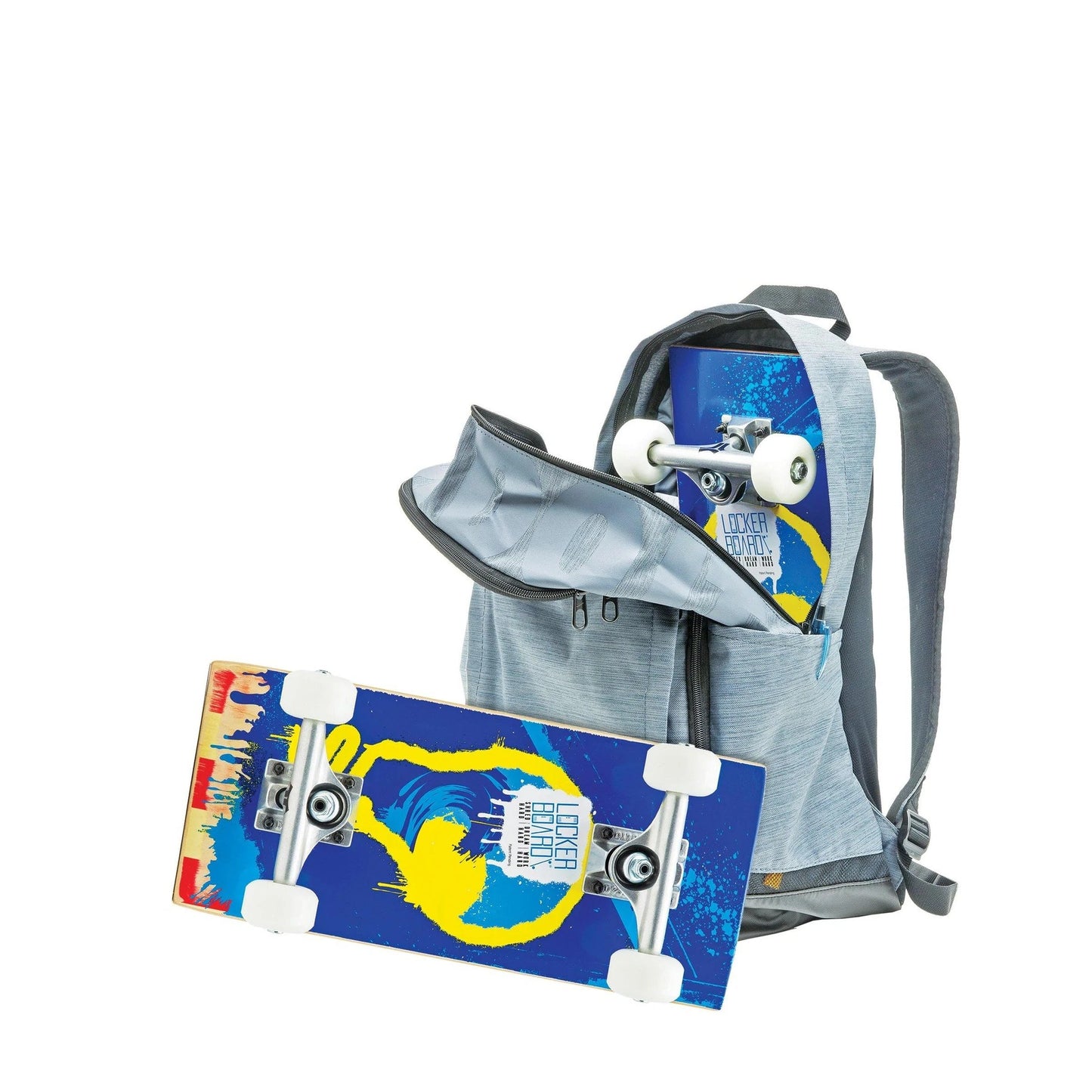 ¡Bum! ¡Oh, oh!
 Patineta compacta Locker Board de 17" - Negro y azul