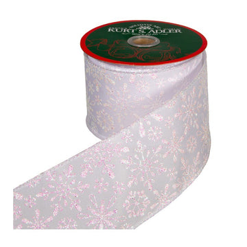 Kurt Adler 2.5" x 10 Yards Snowflake Patterned Double Wire Ribbon - White