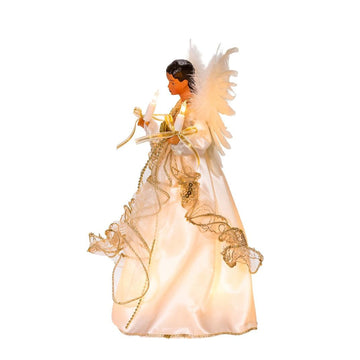 Lámpara de árbol con forma de ángel de 12" UL de Kurt S. Adler, 10 luces, color marfil y dorado
