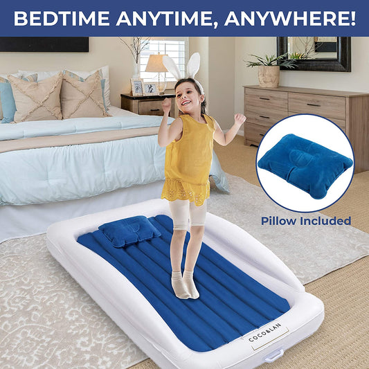 Colchón inflable de viaje premium para niños Coco &amp; Lan - Azul/Blanco
