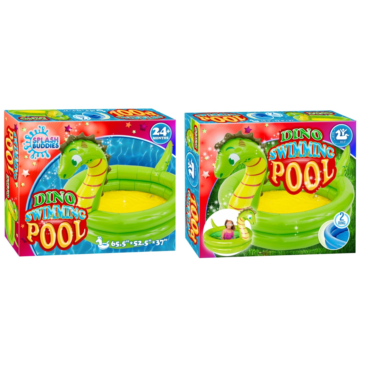 Splash Buddies 2 Ring Dinosaur Inflatable Pool For Kids