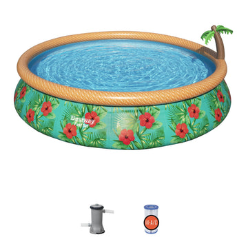 Bestway Fast Set Paradise Palms 15’ X 33” Round Inflatable Pool Set With Sprinkler - Curacao