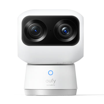 Cámara dual Eufy Security Indoor Cam S350 con movimiento horizontal y vertical de 360° y vigilancia de 360 ​​grados, color blanco