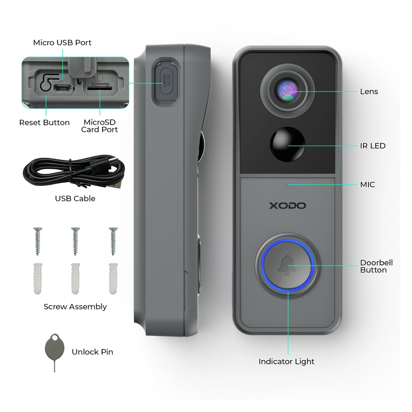 Contixo Xodo VD2 Smart WiFi Wireless Video Doorbell Camera with 2K QHD Camera and Chime