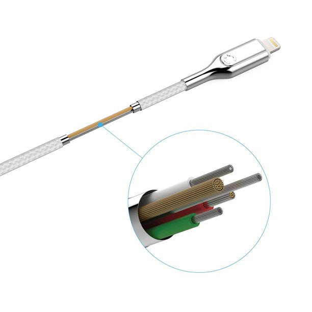 Cable de carga y sincronización blindado Cygnett de 9 pies con conector Lightning a USB-C, color blanco