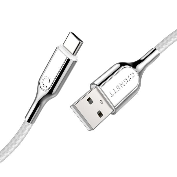 Cable de carga y sincronización blindado Cygnett de 6 pies con conector USB-C a USB-A 2.0, color blanco