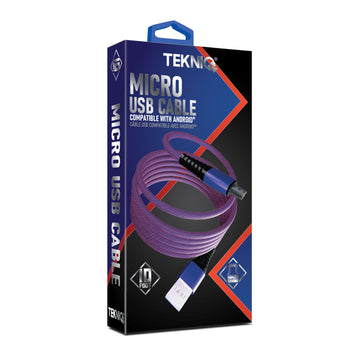 Cable micro USB de tela de dos tonos de 10 pies de Tekniq para teléfonos móviles (colores surtidos)