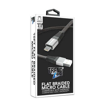Cable micro USB trenzado plano de 10 pies de Trend Zone para teléfonos móviles (colores surtidos)