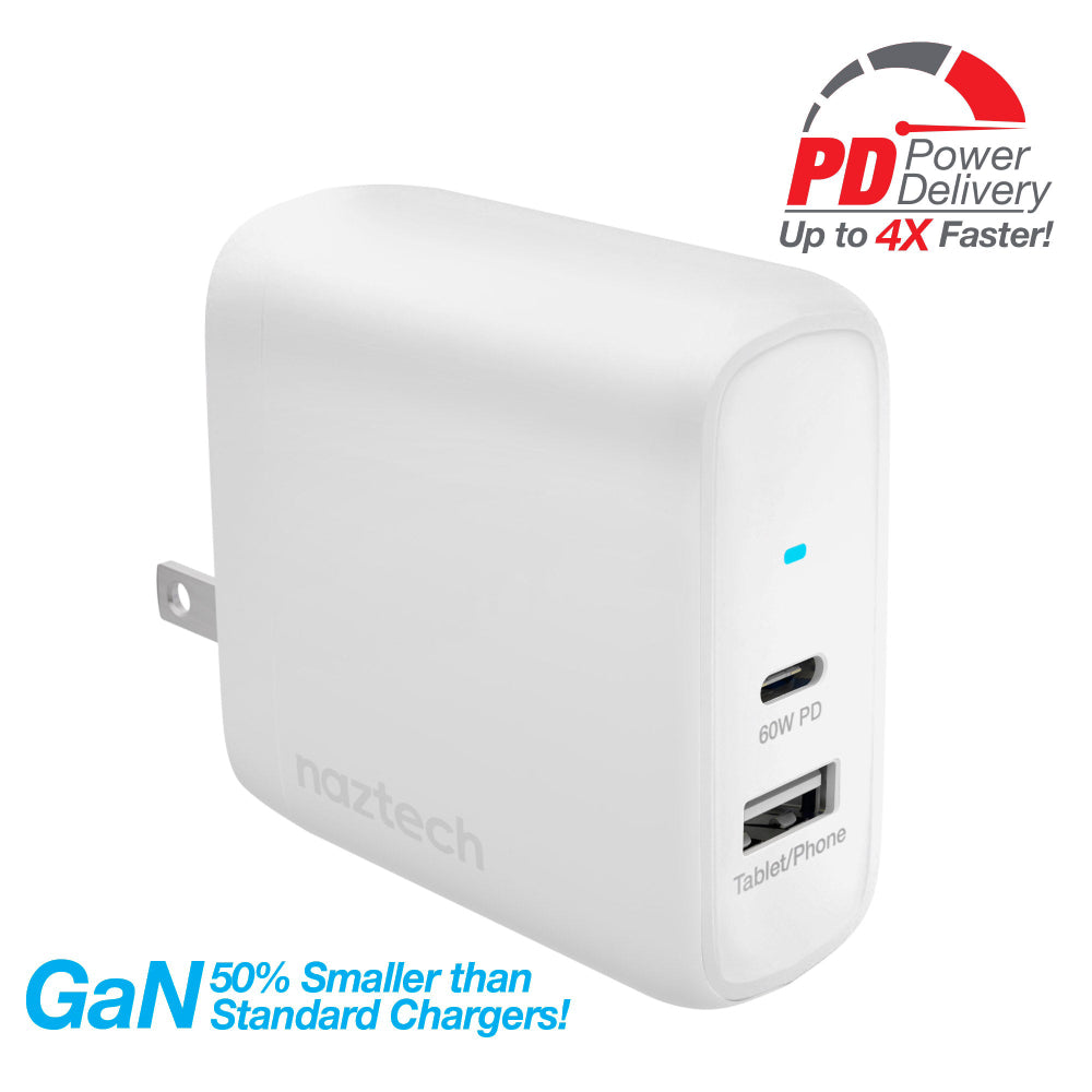 Naztech SpeedMax68 68W USB-C PD/USB GaN Laptop Wall Charger - White