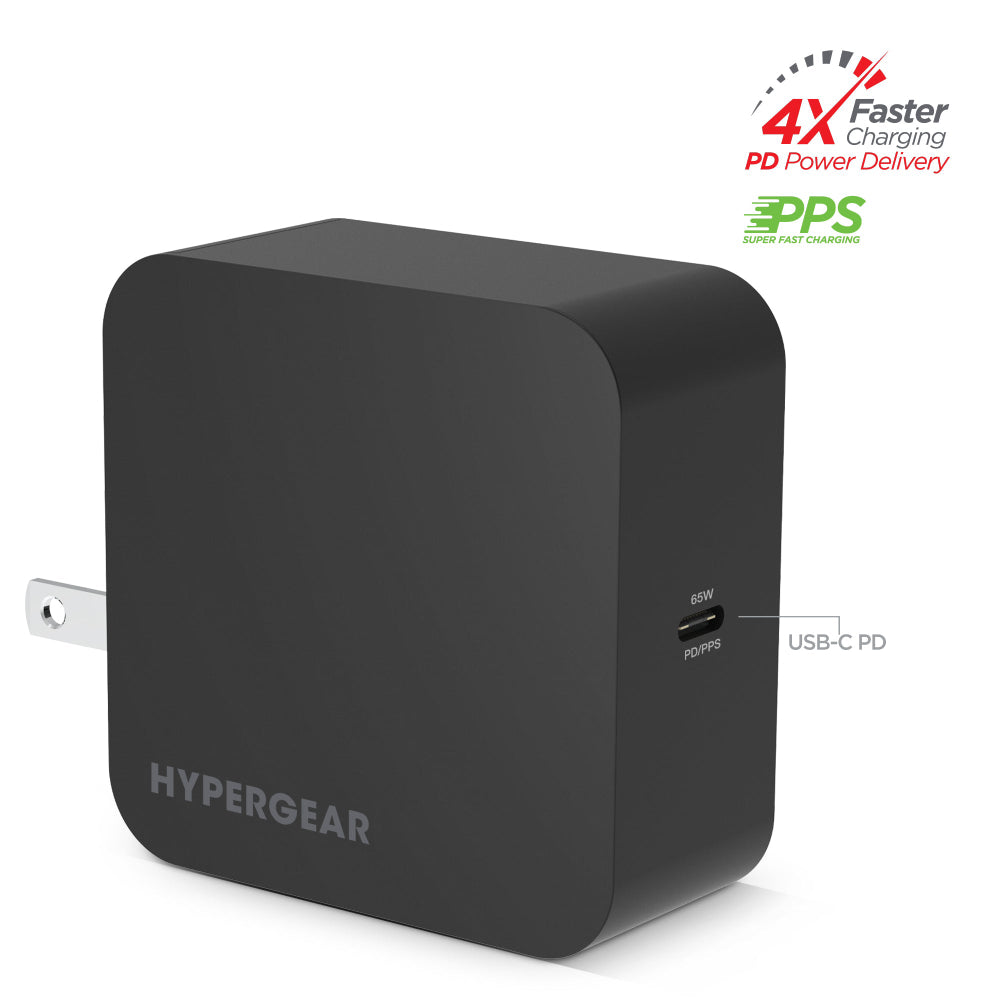 Cargador de pared para computadora portátil HyperGear SpeedBoost 65 W USB-C PD con PPS, color negro