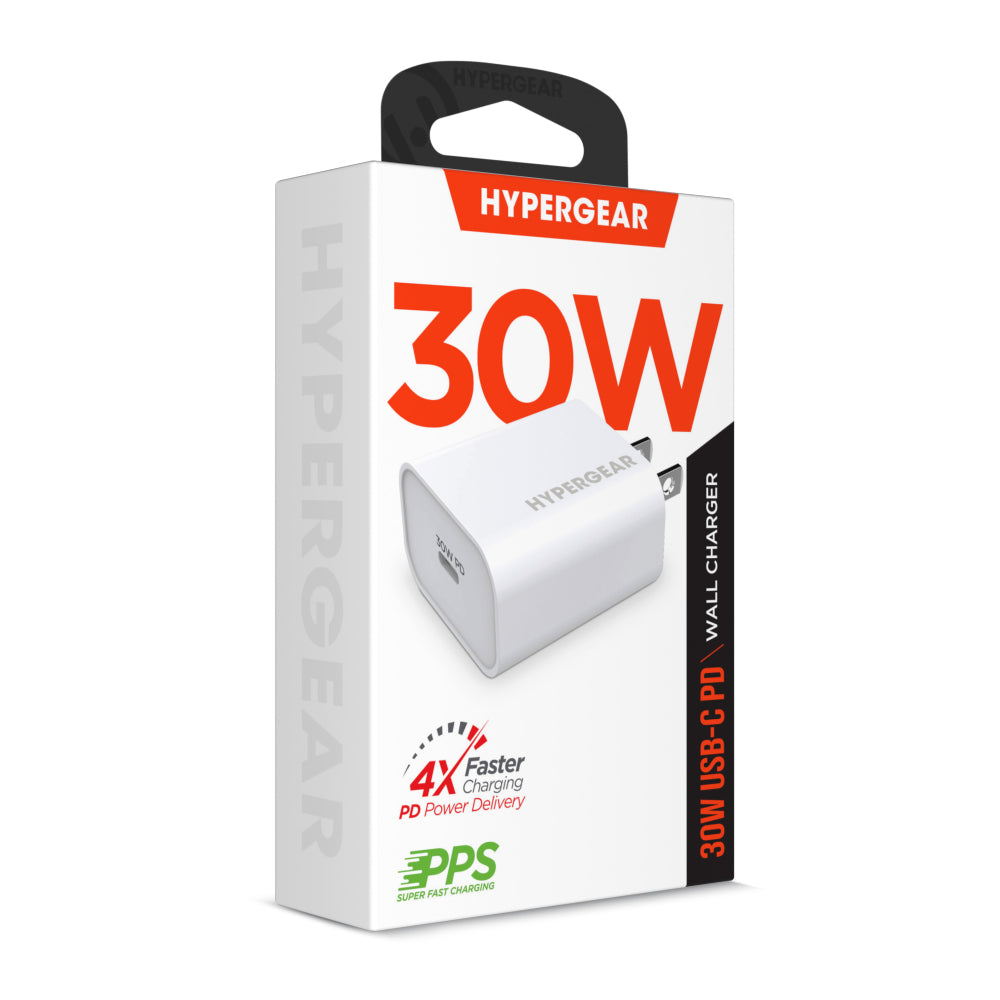 Cargador de pared rápido HyperGear USB-C PD de 30 W con PPS (blanco)