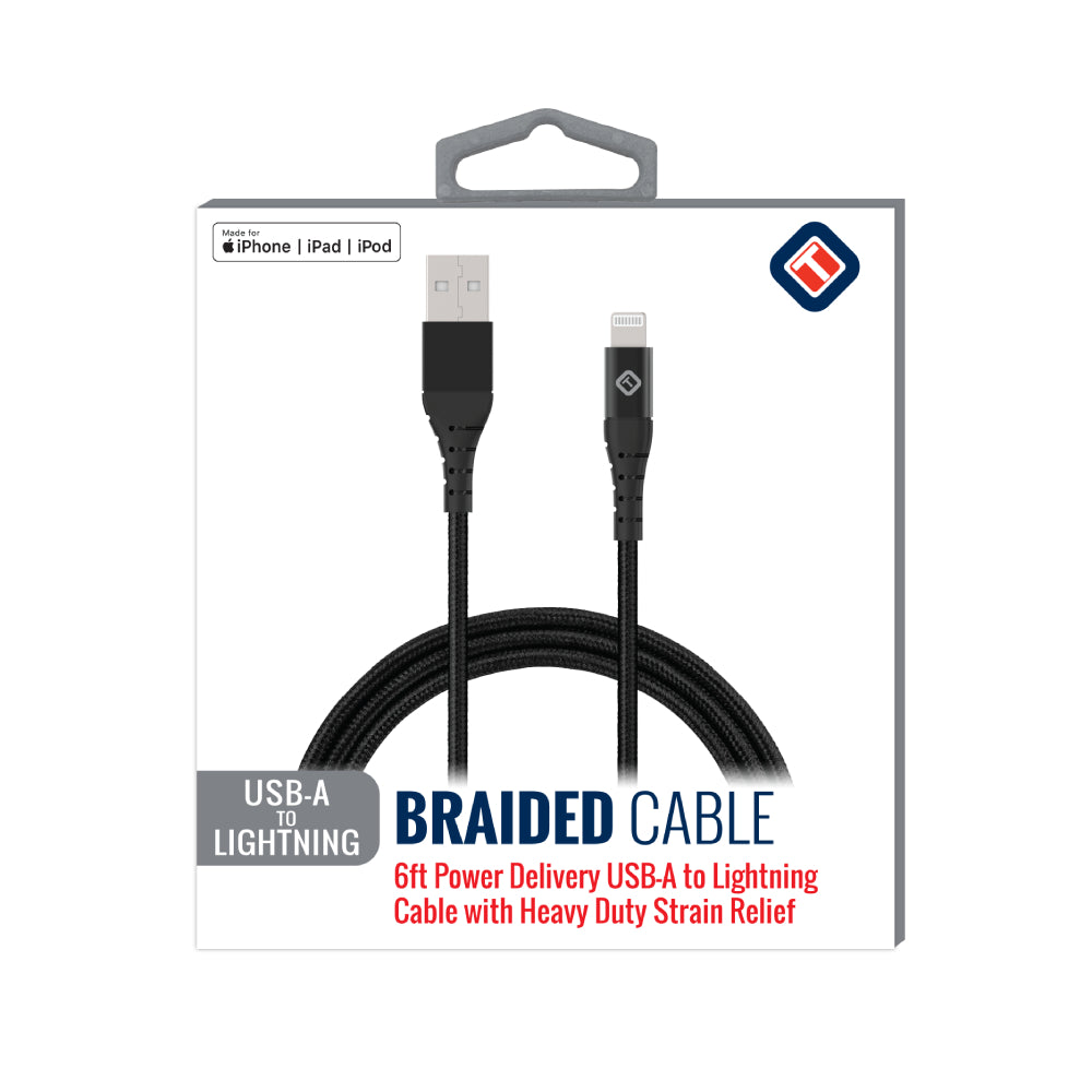 Tekya 6 ft USB-A to Lightning Braided Cable - Black