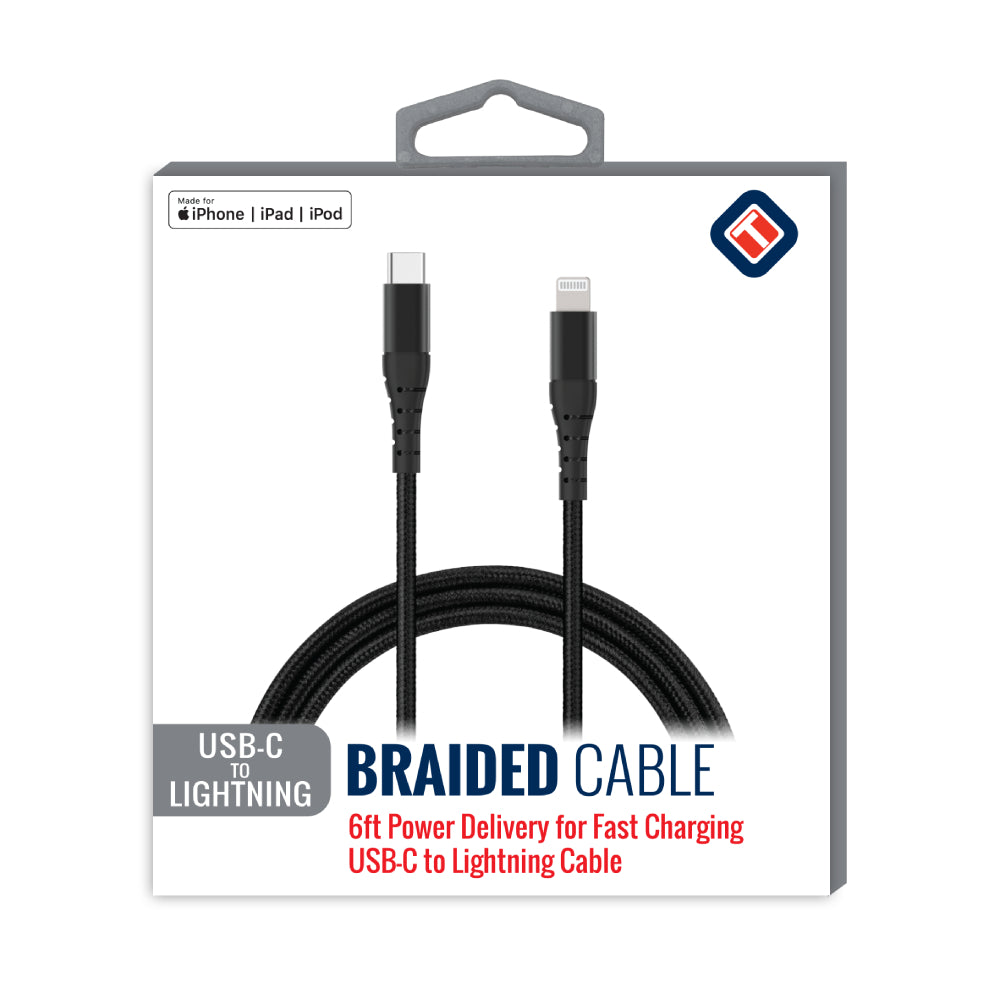 Cable trenzado USB-C a Lightning de 6 pies de Tekya, color negro