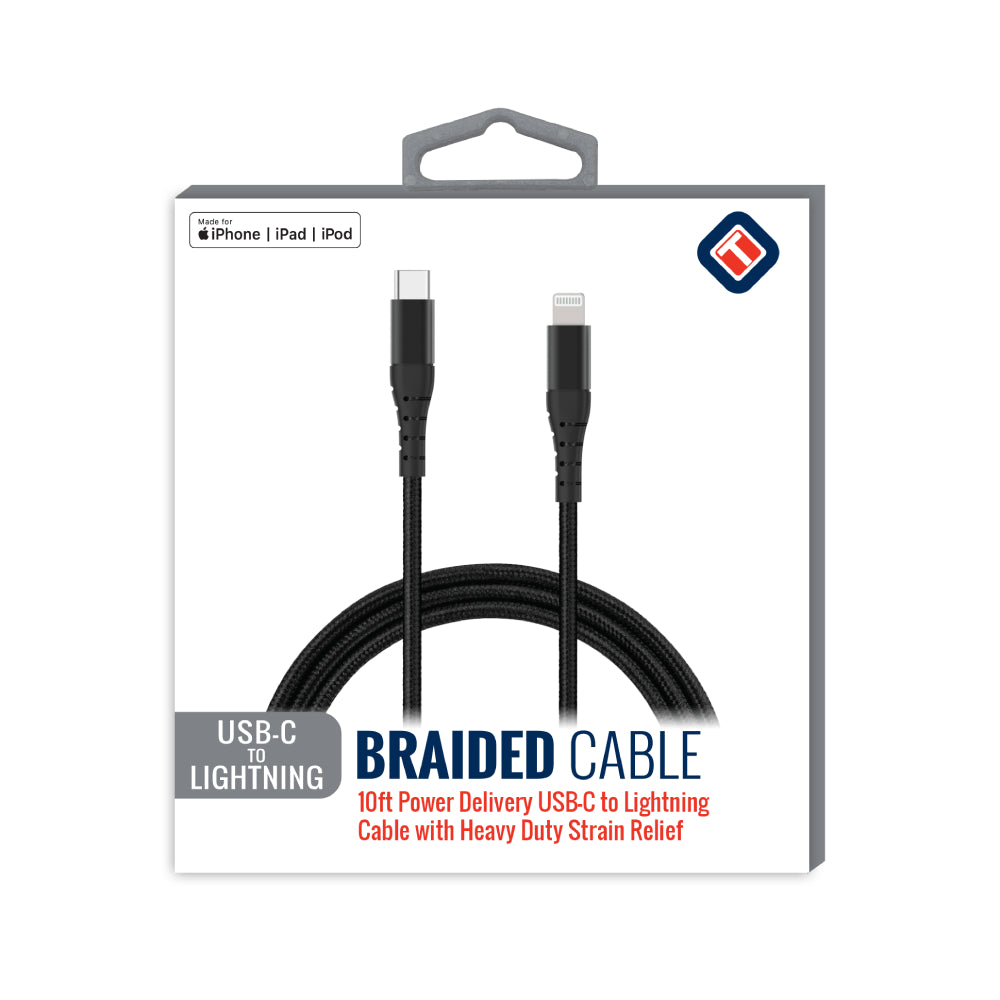 Tekya 10 ft USB-C to Lightning Braided Cable - Black