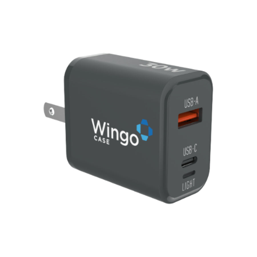 Cargador de pared WingoCase GaN de 30 W y cable USB C a Lightning, color negro