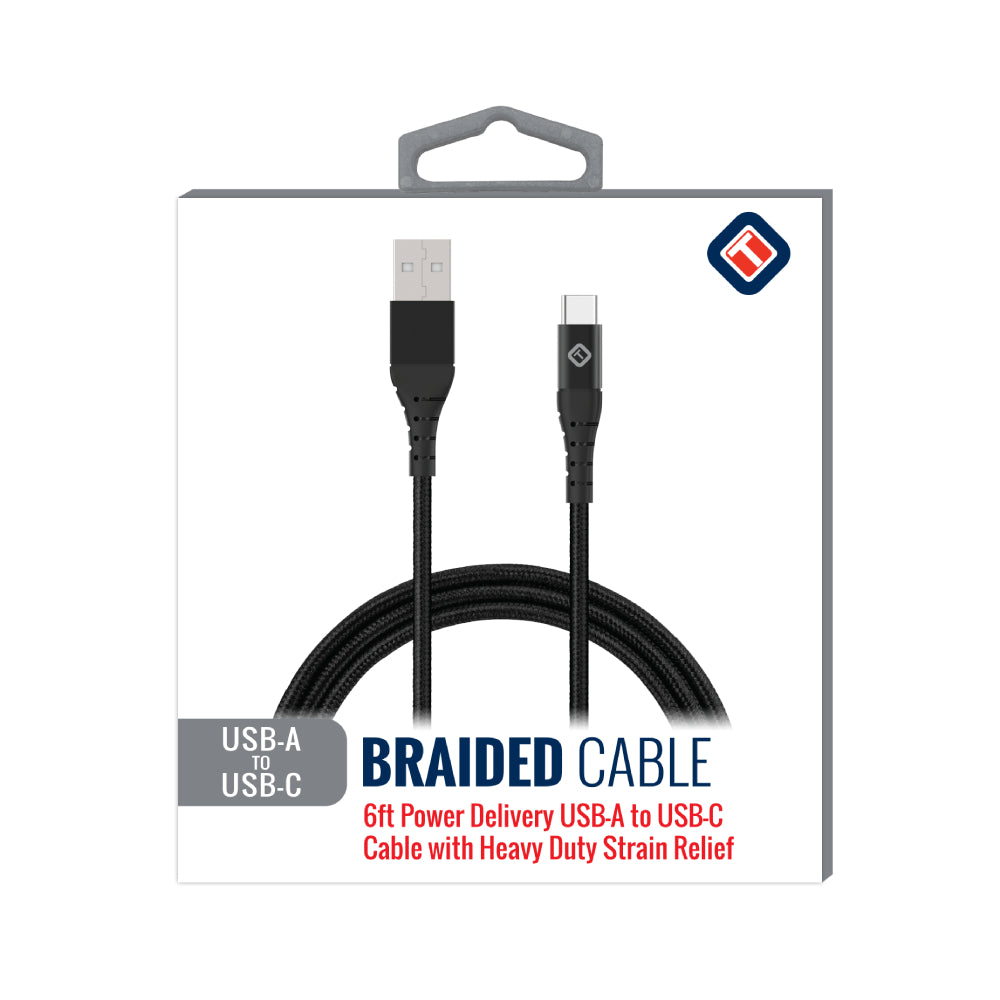 Cable trenzado USB-A a USB-C de 6 pies de Tekya, color negro