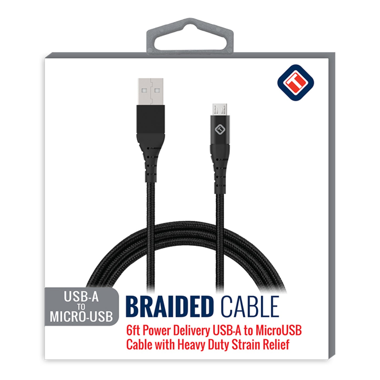 Cable trenzado USB-A a micro USB de 6 pies de Tekya, color negro