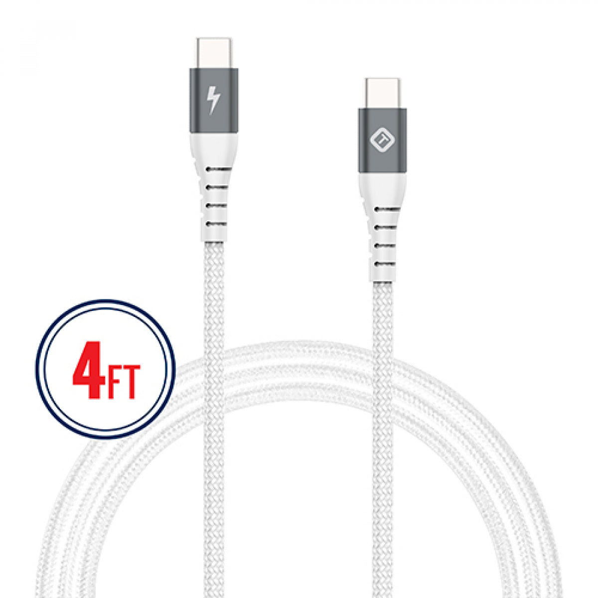 Tekya 4' Braided USB-C to USB-C Cable with Thunderbolt 3.1 - White