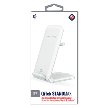 Soporte de carga inalámbrica plegable 3 en 1 Tekya Qitek Standmax - Blanco