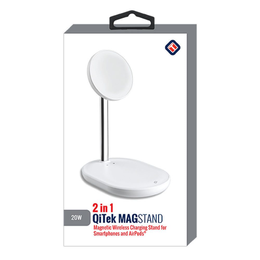 Cargador inalámbrico 2 en 1 Tekya Qitek Magstand Magsafe - Blanco