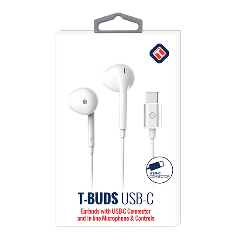 Tekya Earbuds with USB-C Connector and In-Line Mic and Controls - White