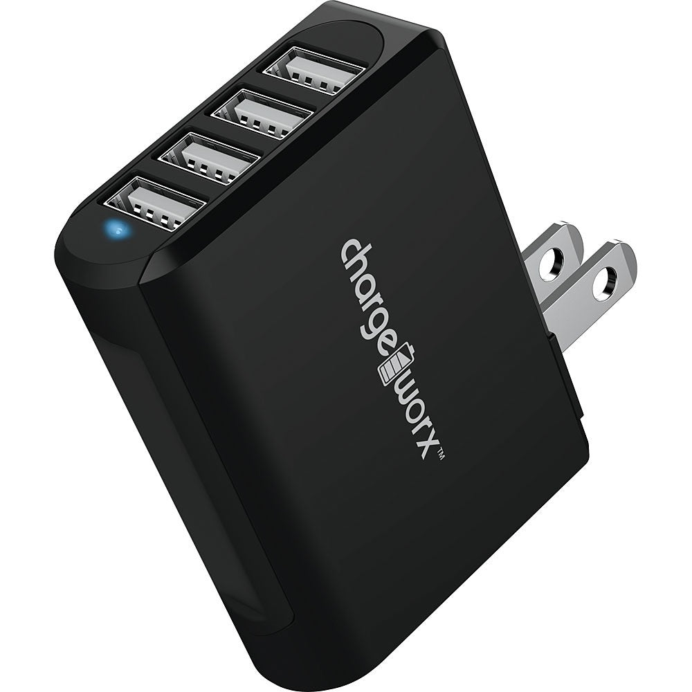 Cargador de pared para viajes ChargeWorx con 4 puertos USB, color negro 