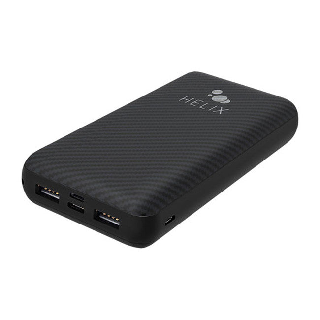 Banco de energía Helix de 20 000 mAh con puertos USB-C y dos USB-A, color negro