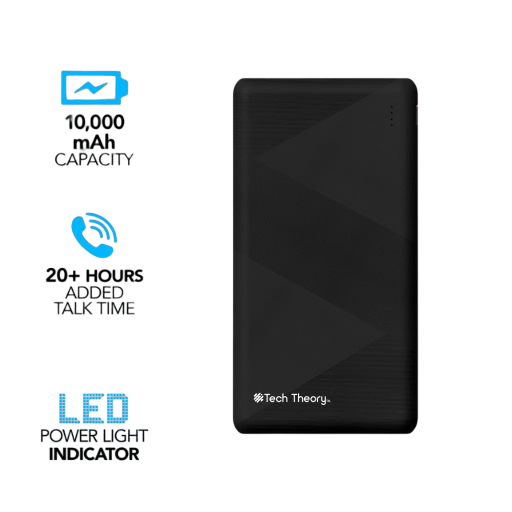 Banco de energía portátil con dos puertos USB PowerBoost 10000 mAh de Tech Theory, color negro