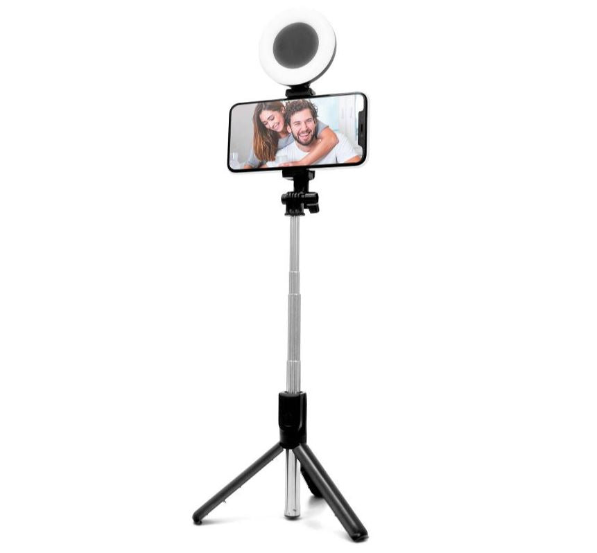 Trípode para selfies ReTrak con anillo de luz LED, color negro 