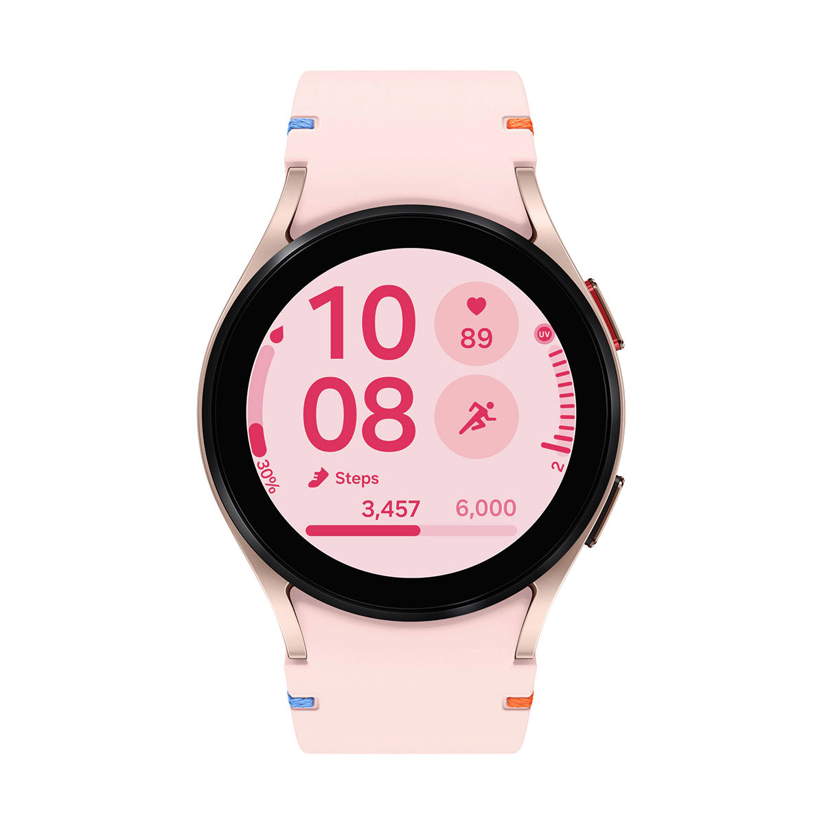 Reloj inteligente Samsung Galaxy Watch FE de 40 mm con caja de aluminio dorada y correa deportiva rosa - Bluetooth