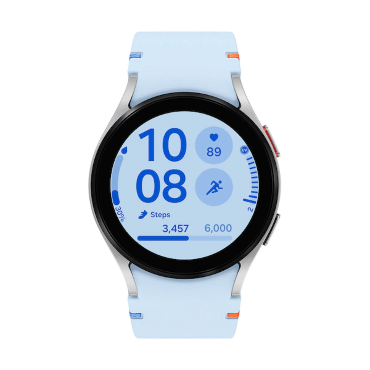 Reloj inteligente Samsung Galaxy Watch FE de 40 mm con caja de aluminio plateada y correa deportiva azul - Bluetooth