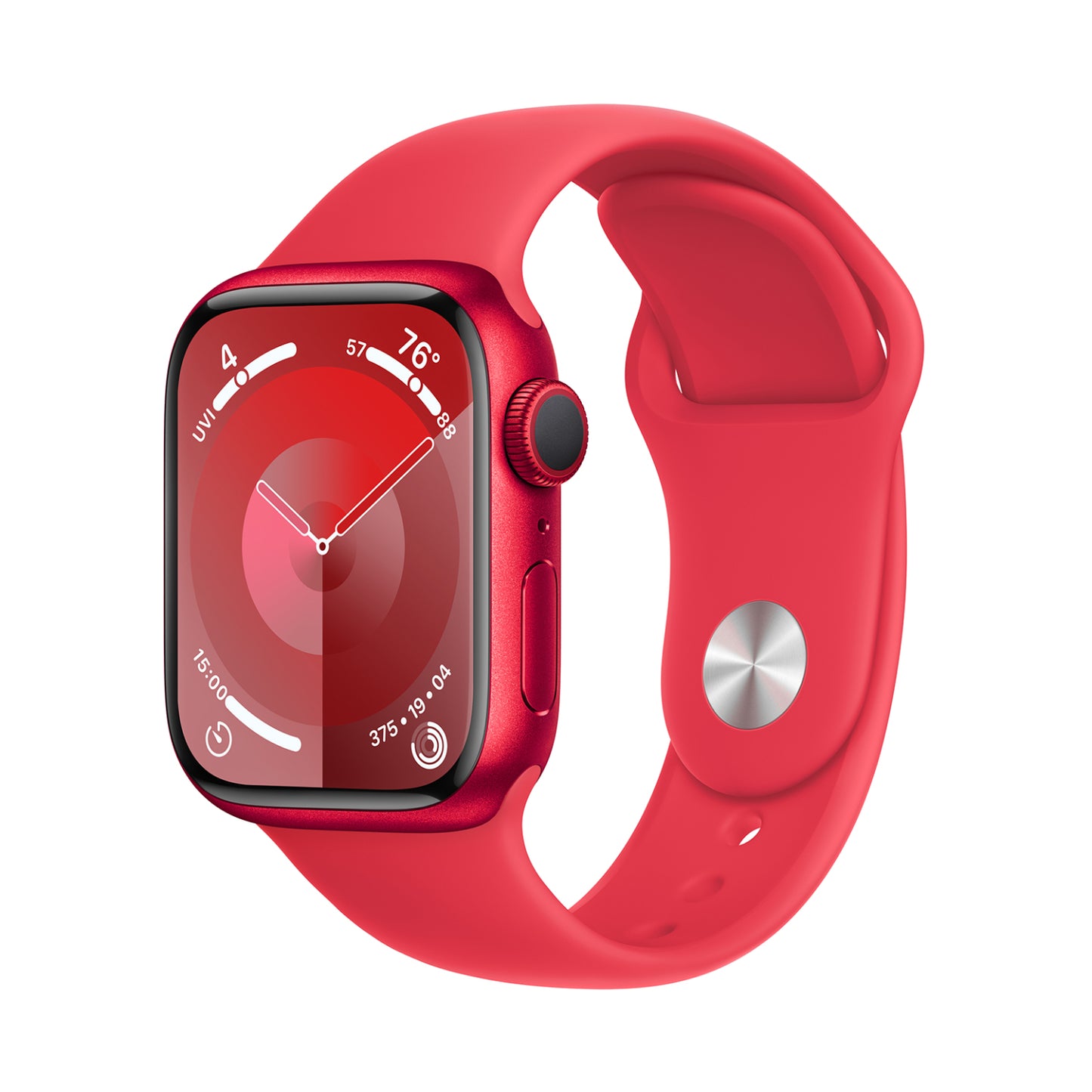 Reloj inteligente unisex Apple Series 9 con caja de aluminio de 41 mm y correa deportiva (talla pequeña/mediana), GPS, color rojo