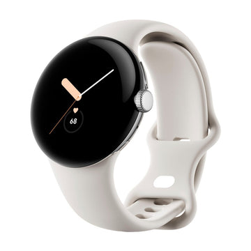 Reloj inteligente unisex Google Pixel de 41 mm con caja de acero inoxidable plateada y banda activa de tiza - GPS