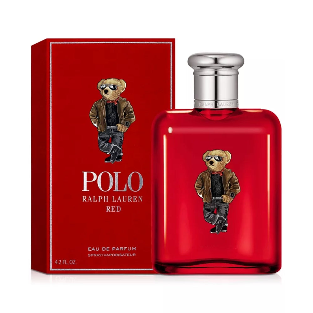 Ralph Lauren Polo Red Eau de Parfum para hombre de 4,2 oz Edición limitada Bear Spray