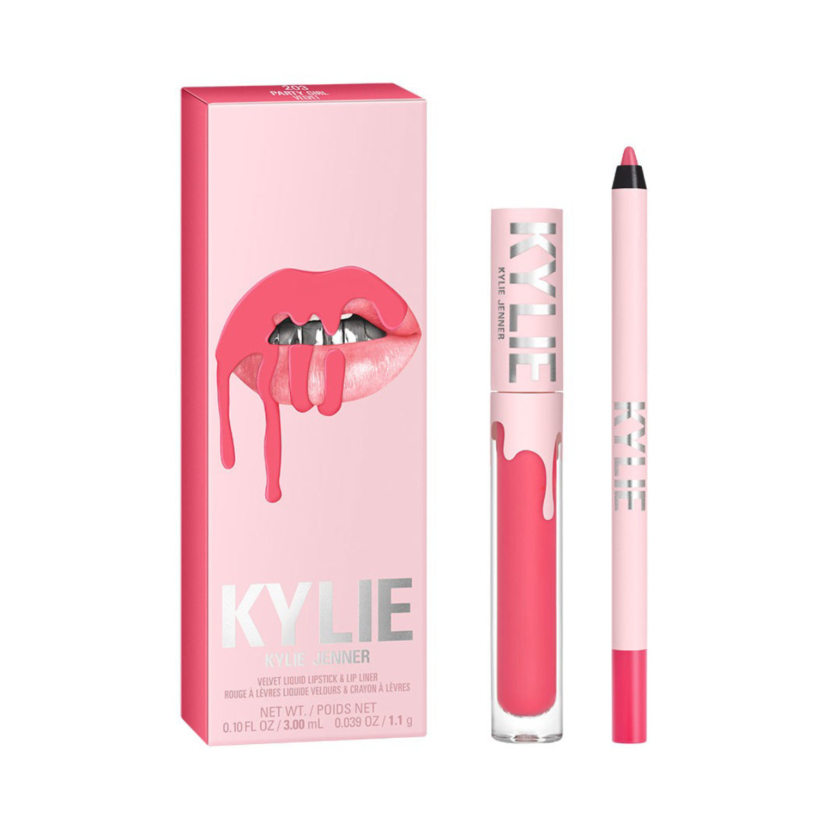 Kit de labios mate 203 Party Girl Velvet de Kylie Cosmetics de 0,039 oz., a prueba de manchas