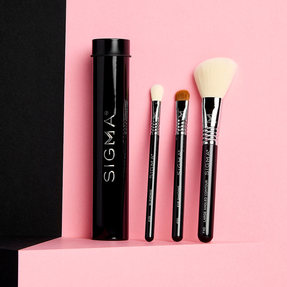 Juego de brochas y pinceles Essential Trio ETBS01 de Sigma Beauty, color negro